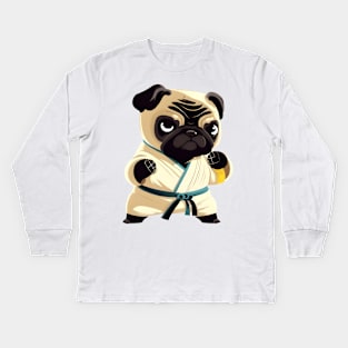 Pug dog knows karate Kids Long Sleeve T-Shirt